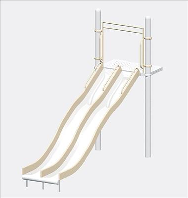1644-6-55 Wide Wave Chute with Center Rail, Stainless Steel with 6