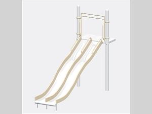 1644-6-55 Wide Wave Chute with Center Rail, Stainless Steel with 6