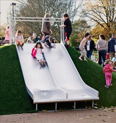 Custom Embankment Super-Wide Slide Chute with Center Rail, Stainless Steel
